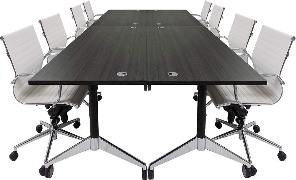 What type of mechanism is used to flip the table tops?