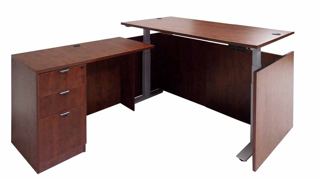 Cherry Adjustable Height Manager's L-Shaped Desk Questions & Answers