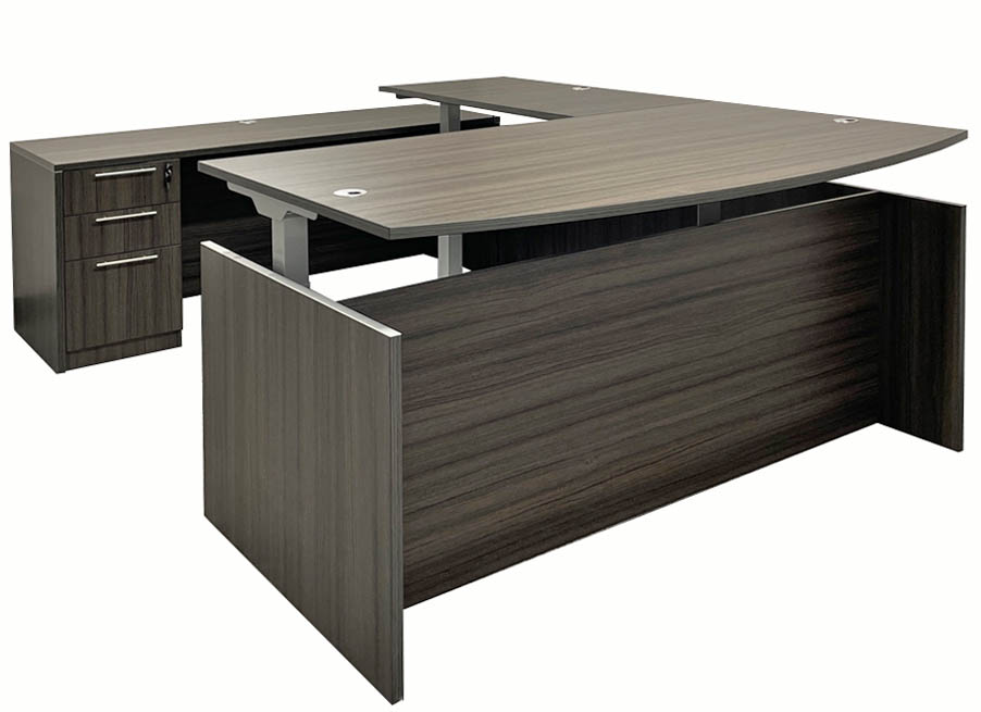 Enclosed Bow Front U-Shaped Desk with Height Adjustable L-Surface Questions & Answers