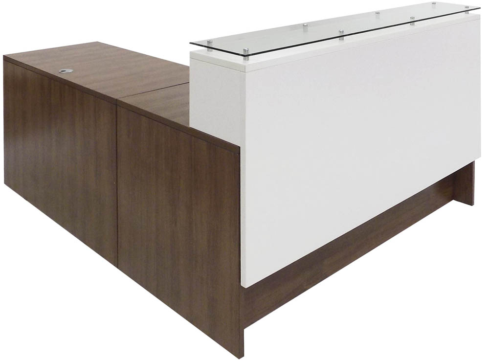 Emerge Glass Top L-Shaped Reception Desk w/Drawers & LED Light - 66"W x 79"D Questions & Answers