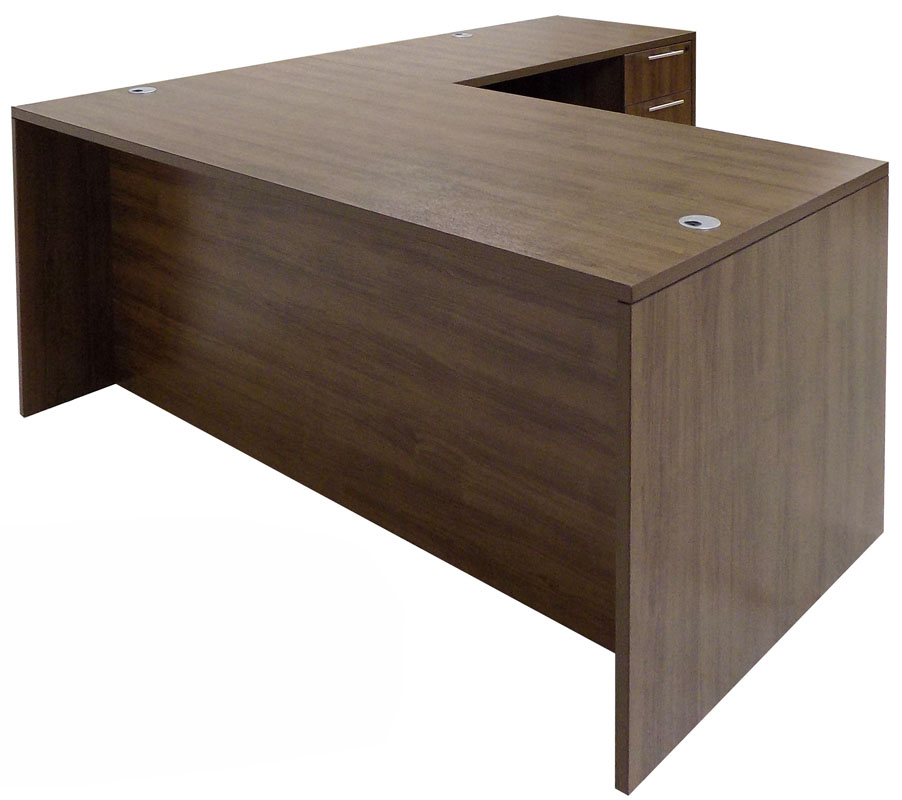 Modern Walnut L-Shaped Rectangular Executive Desk w/6 Drawers Questions & Answers