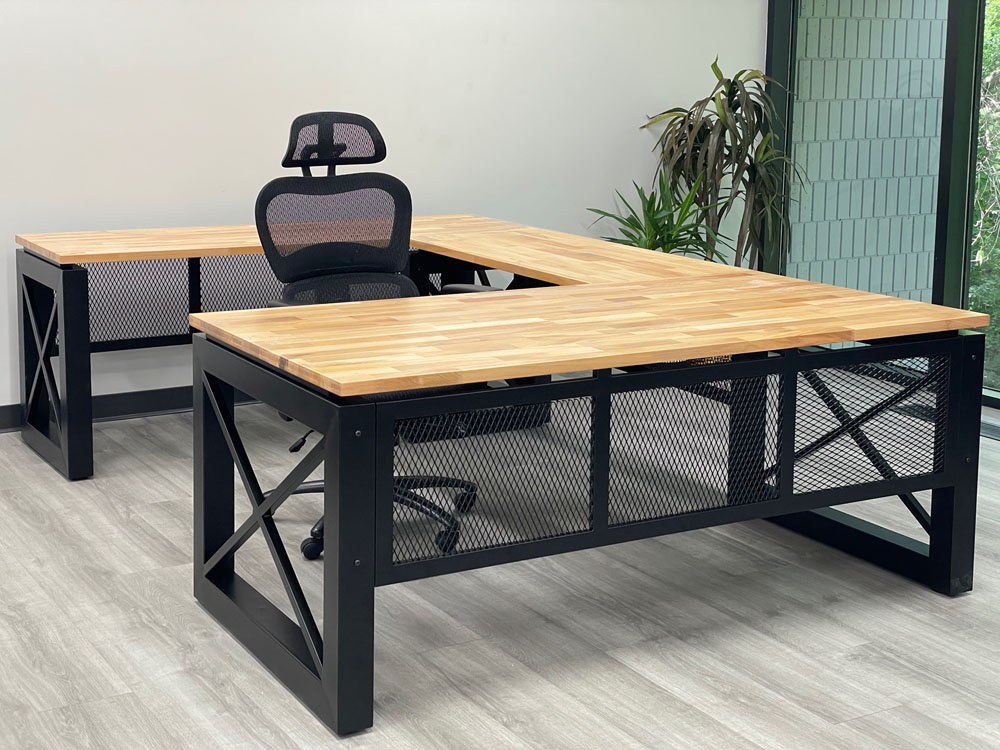 Xdustrial Series 71"W x 108"D Solid Wood Black Metal Frame U-Shaped Desk Questions & Answers