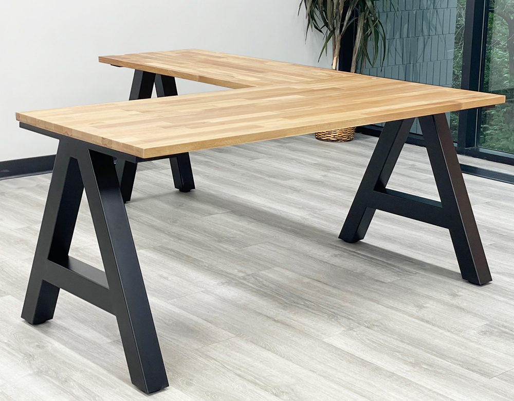66" x 77" Solid Wood L-Shaped Desk with A-Frame Base Questions & Answers