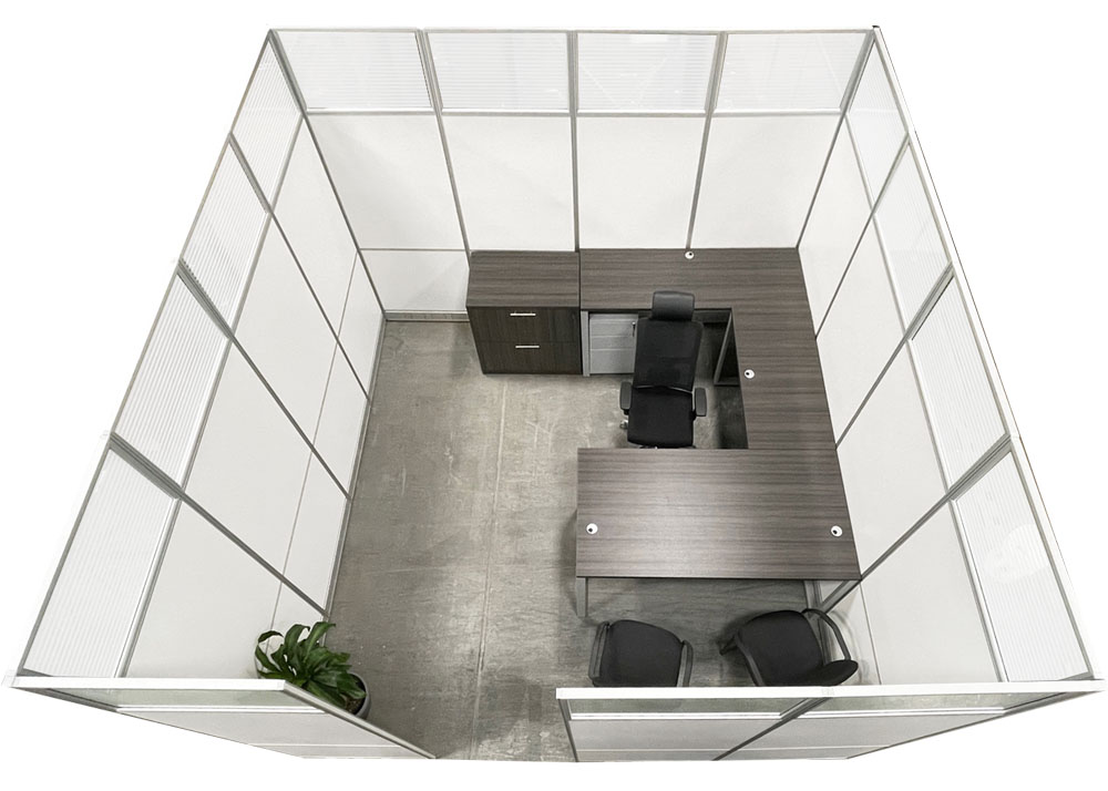 12' x 12' x 7'H White Laminate Modular Office Set with Desk and Chairs - Starter Unit Questions & Answers