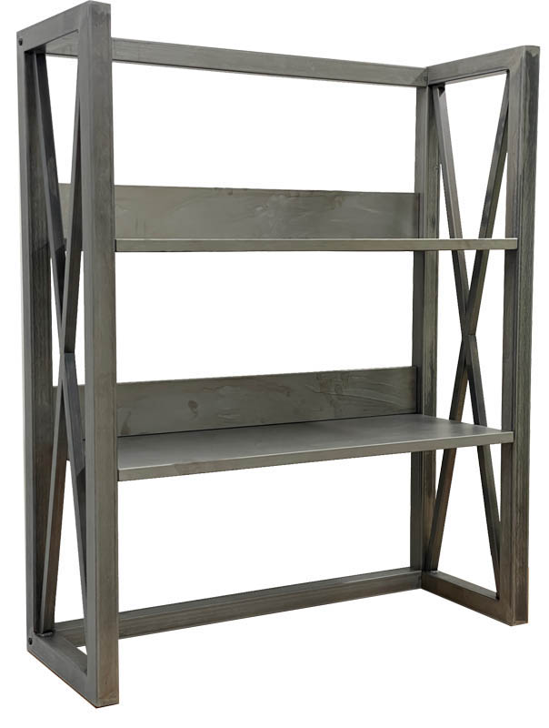 How many shelves does the open storage hutch include?
