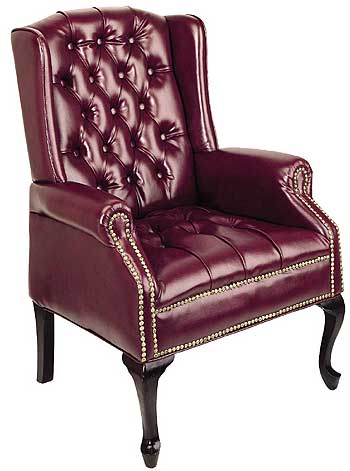 Queen Anne Guest Chair in Oxblood Vinyl Questions & Answers