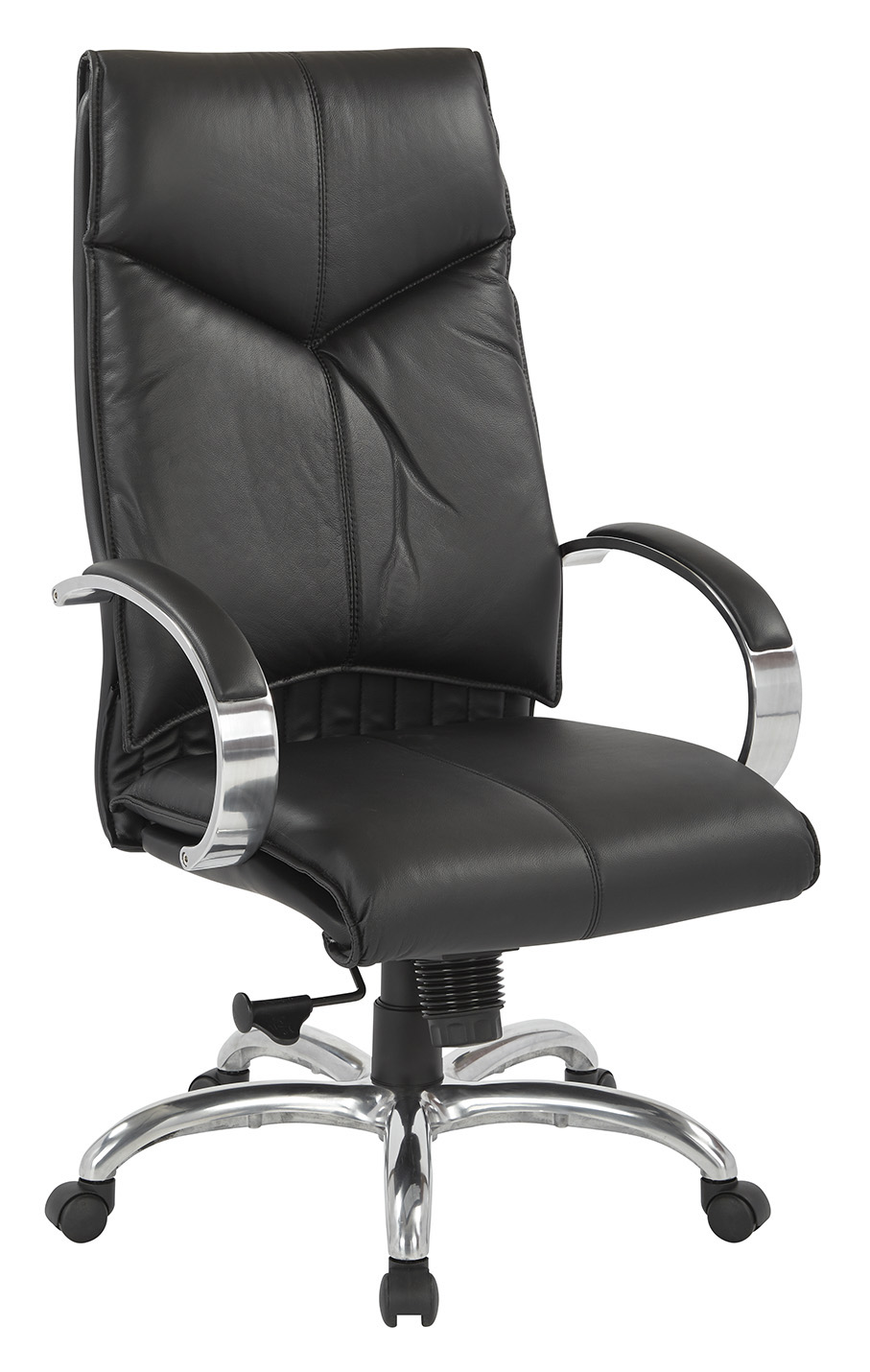 Top Grain Black Leather High Back Swivel Chair with Chrome Base Questions & Answers
