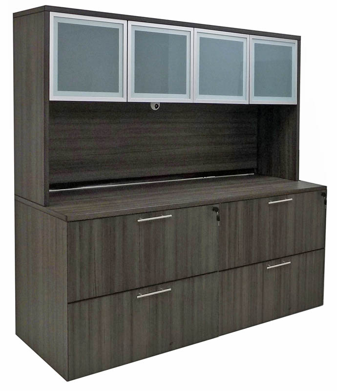 71"W Lateral File Storage Credenza with Frosted Glass Door Hutch Questions & Answers