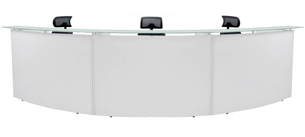 3-Person Curved Glass Top Reception Desk in Charcoal or White - 13' Wide Questions & Answers