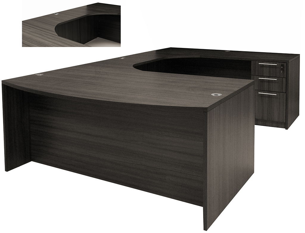 Charcoal Woodgrain Laminate Conference U-Shaped Workstation w/Curved Bridge Questions & Answers